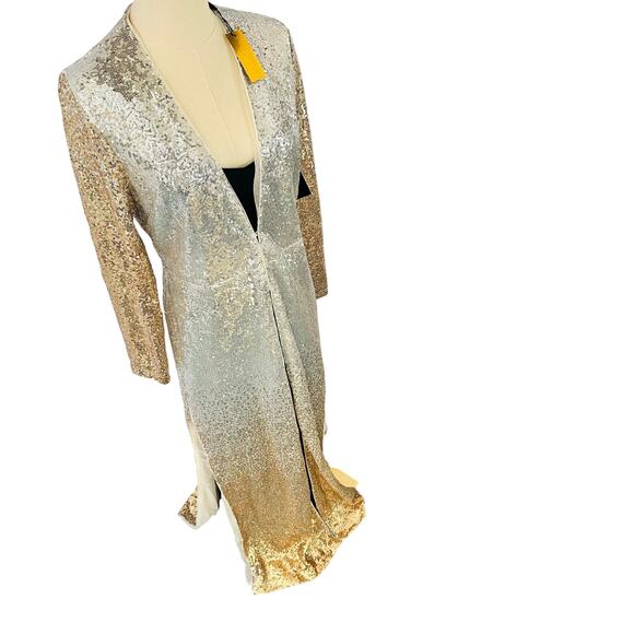 Alexia Admore Sequin Duster Women's Size Small - Silver Gold Ombre Trench Coat - Picture 3 of 8